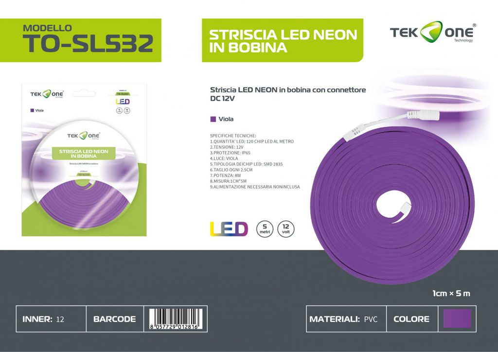Striscia Led Neon In Bobina 5M 120LED Luce Viola