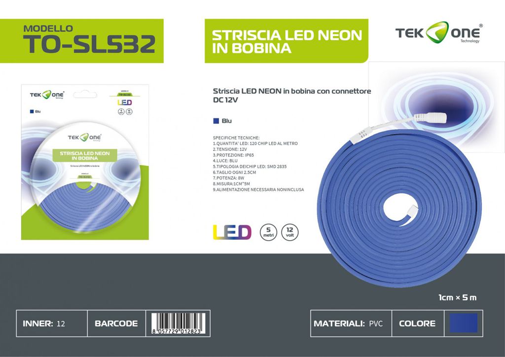 Striscia Led Neon In Bobina 5M 120LED Luce Blu