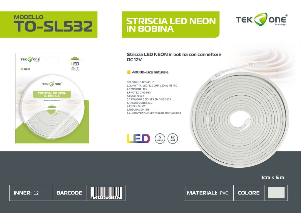 Striscia Led Neon In Bobina 5M 120LED Luce Calda 4000K