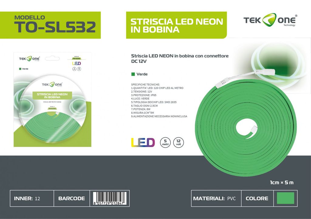 Striscia Led Neon In Bobina 5M 120LED Colore Verde