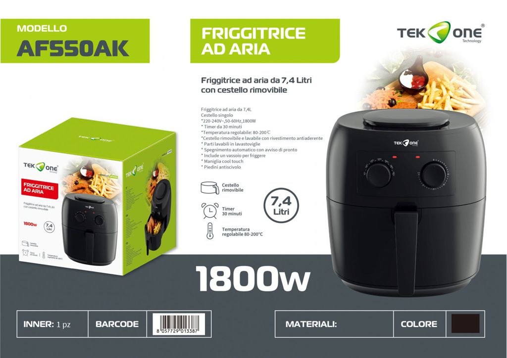 Friggitrice Ad Aria 1800W 7.4L 220-240V