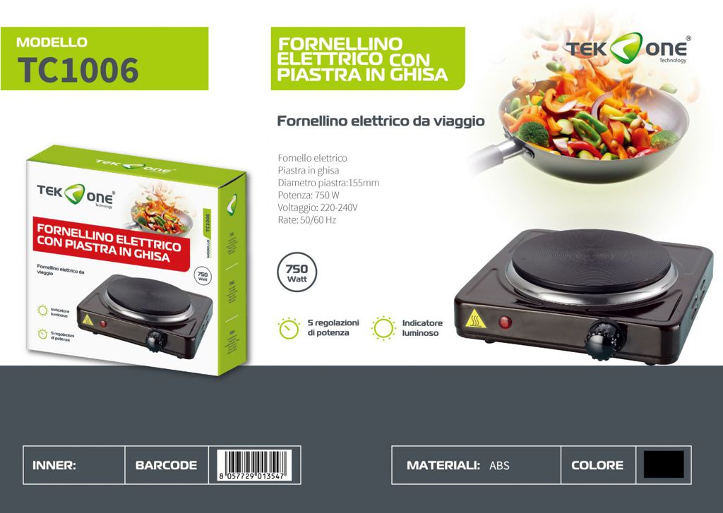 Fornello Elettrico Con Piastra In Ghisa 220-240V 50-60HZ 750W