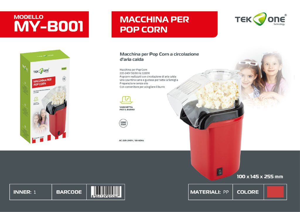 Macchina Per Pop Corn 220-240V 50-60Hz 1200W