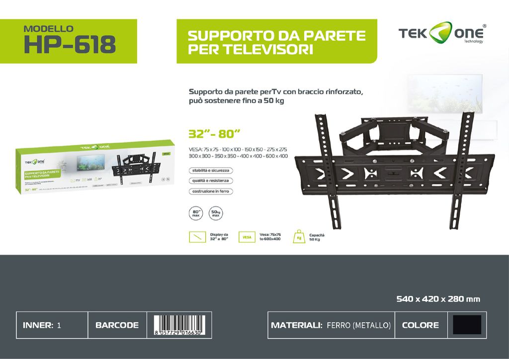Supporto Tv 32-80'' Max Portata 50KG