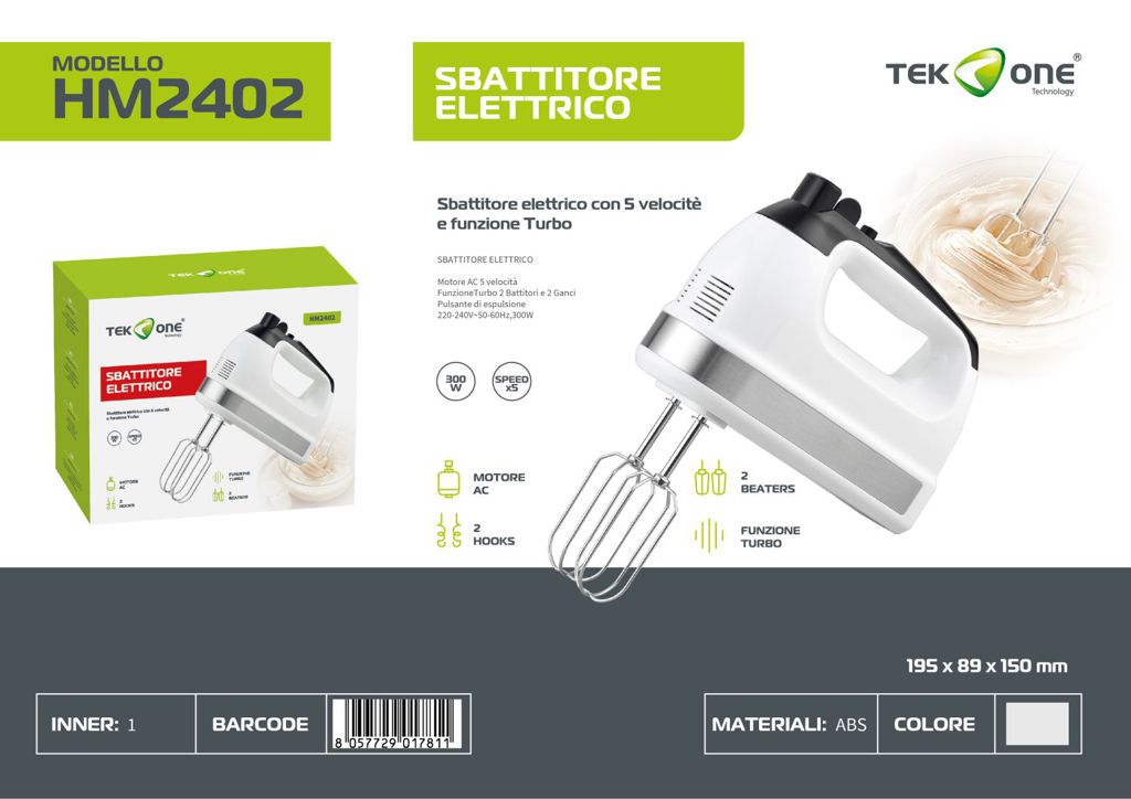 Sbattitore Elettrico 220-240V 50-60Hz 300W