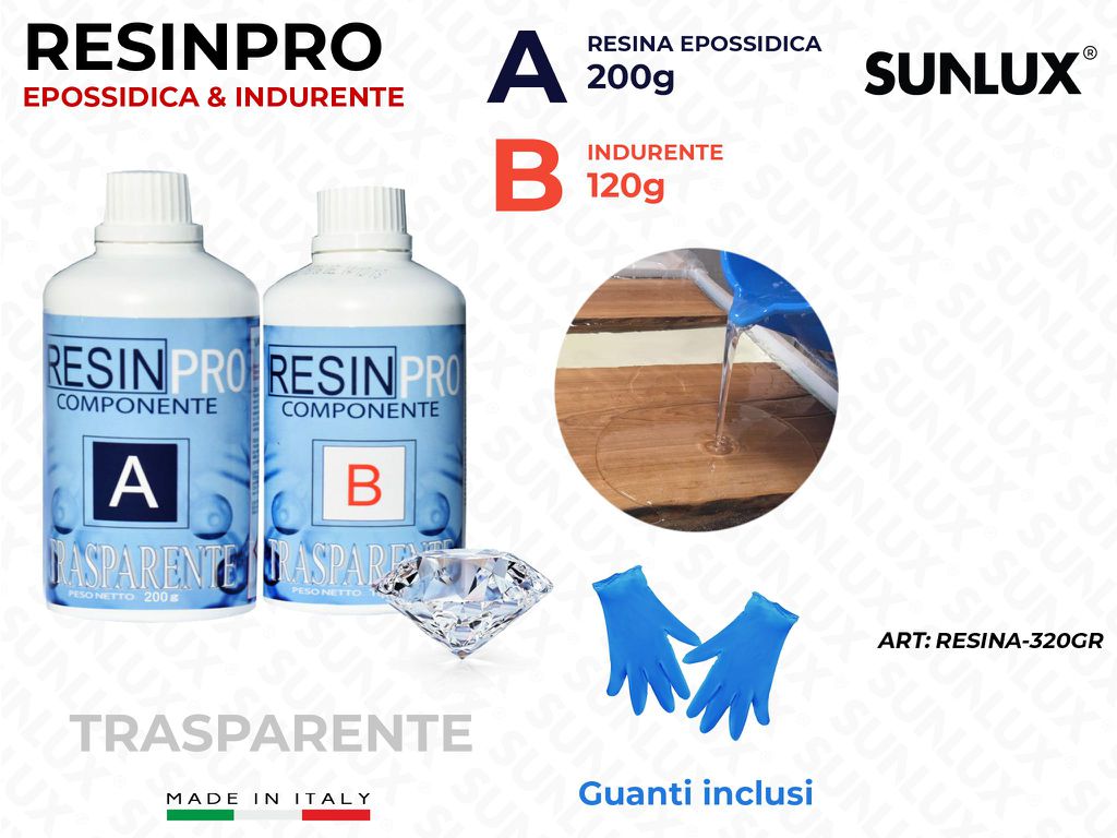 Resina Epossidica e Indurente Trasp. A*B c/ Guanti Tot. 320G
