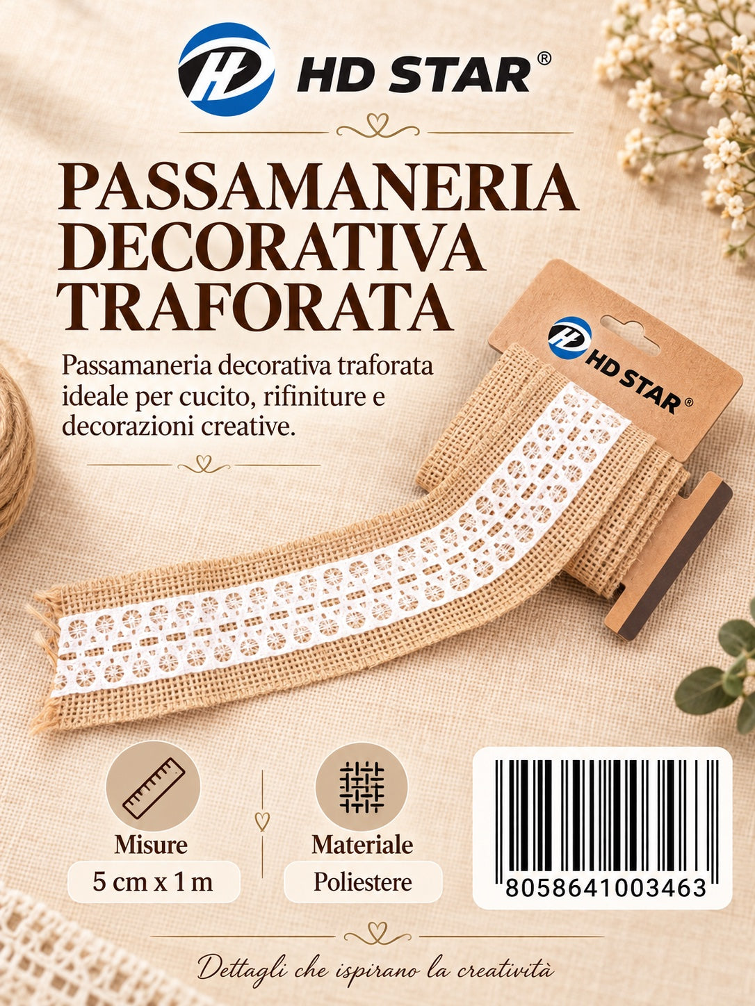 L00346 Nastro Lino 5Cm 1M