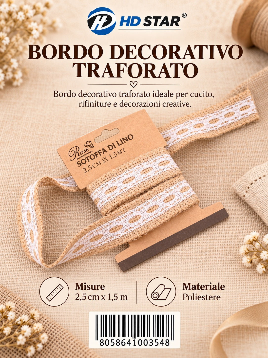 L00354 Nastro Lino 2.5Cm 1.5M