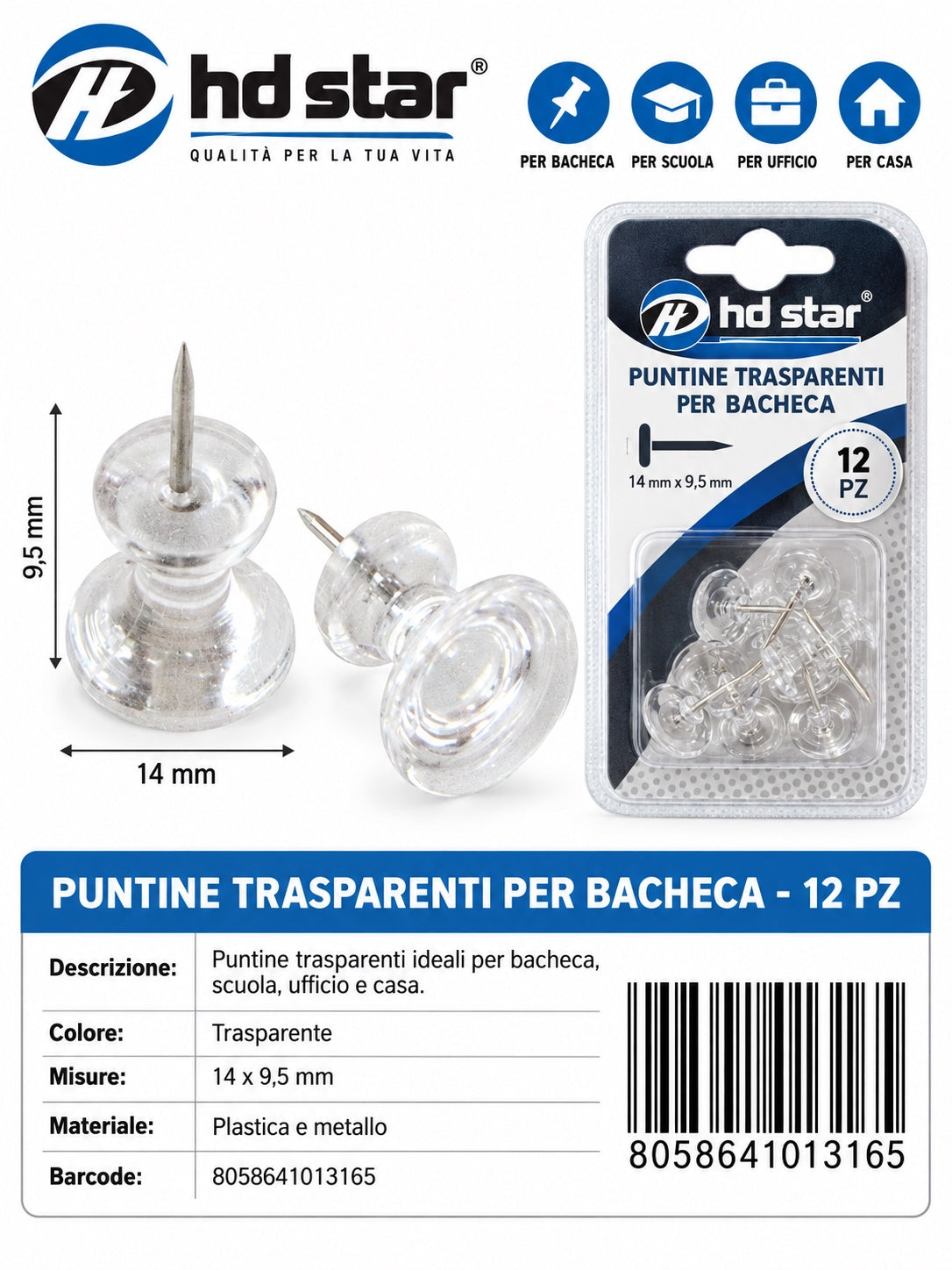 01316 Puntine Trasparenti Per Bacheca 12Pz Ct 240