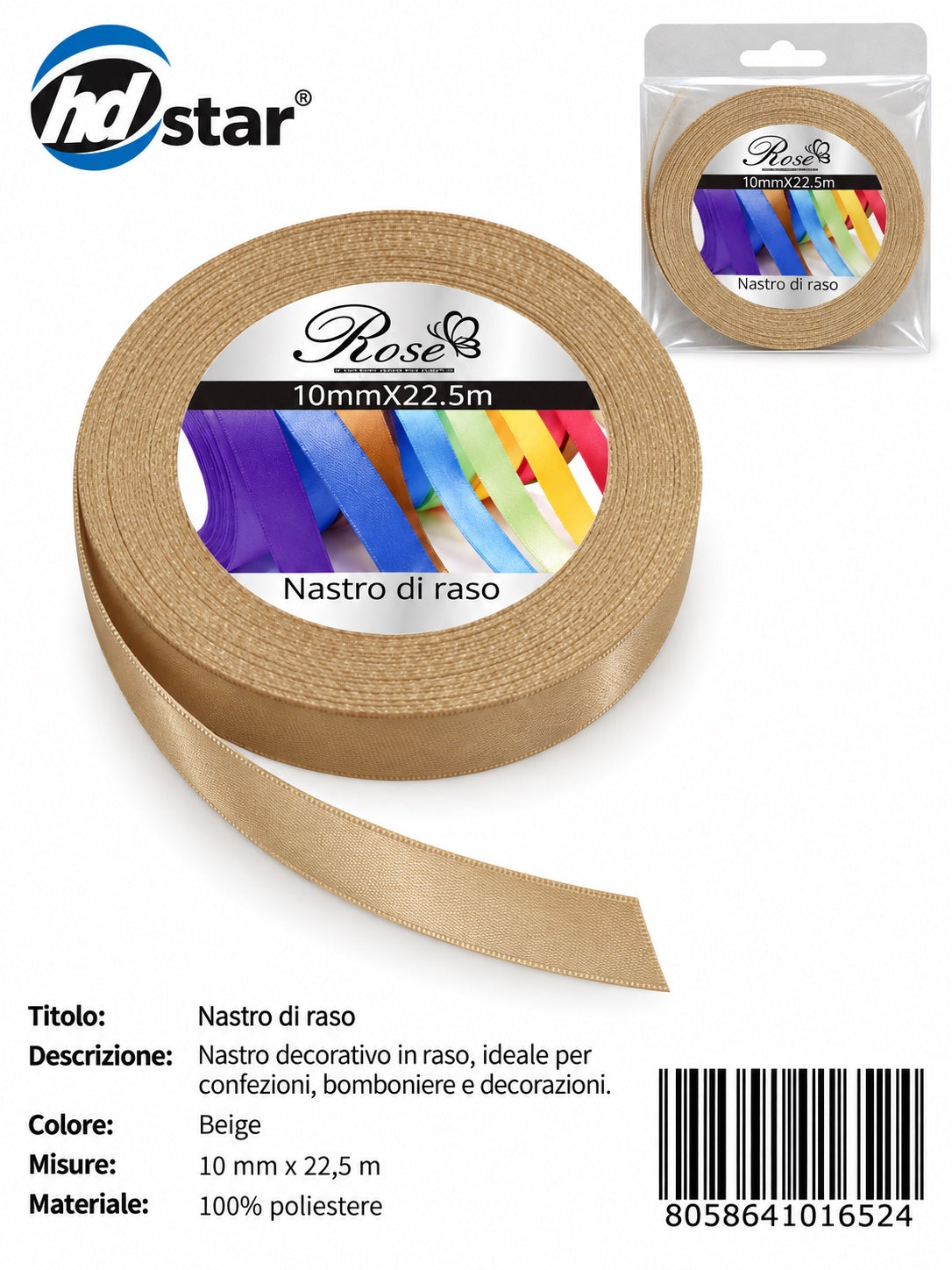 01652 Nastro Di Raso 10Mm*22.5M 10Mm*22.5M 186#