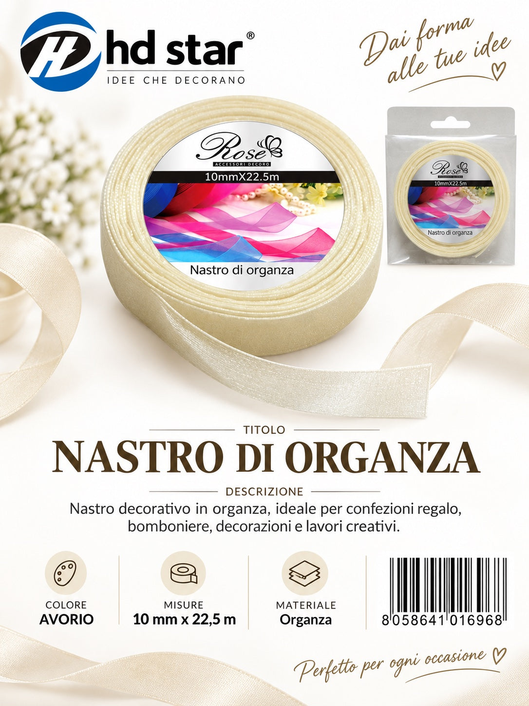 01696 Nastro Di Organza 10Mm*22.5M 10Mm*22.5M 08#