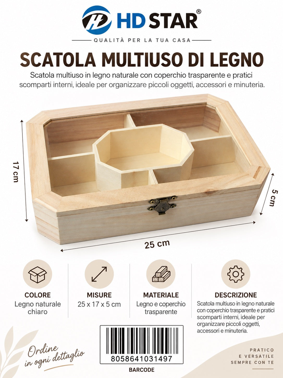 03149 Scatola Multiuso Di Legno 25*17*5Cm Ct 48