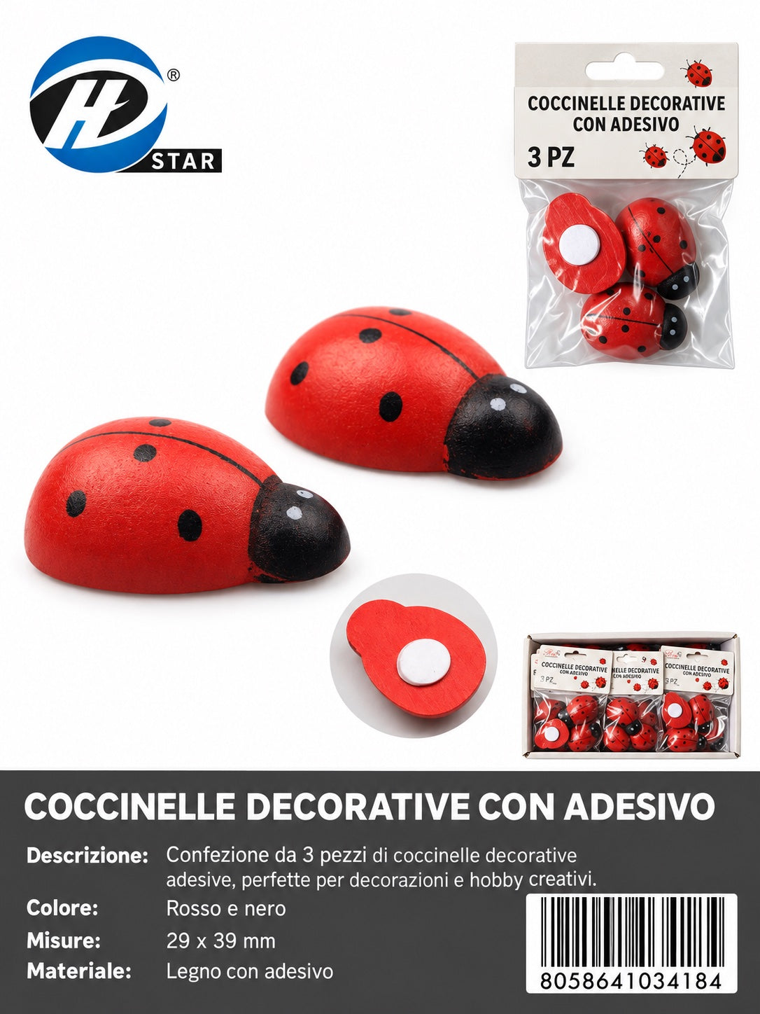 03418 Coccinelle Decorative Con Adesivo 3Pz 29*39Mm Ct 480