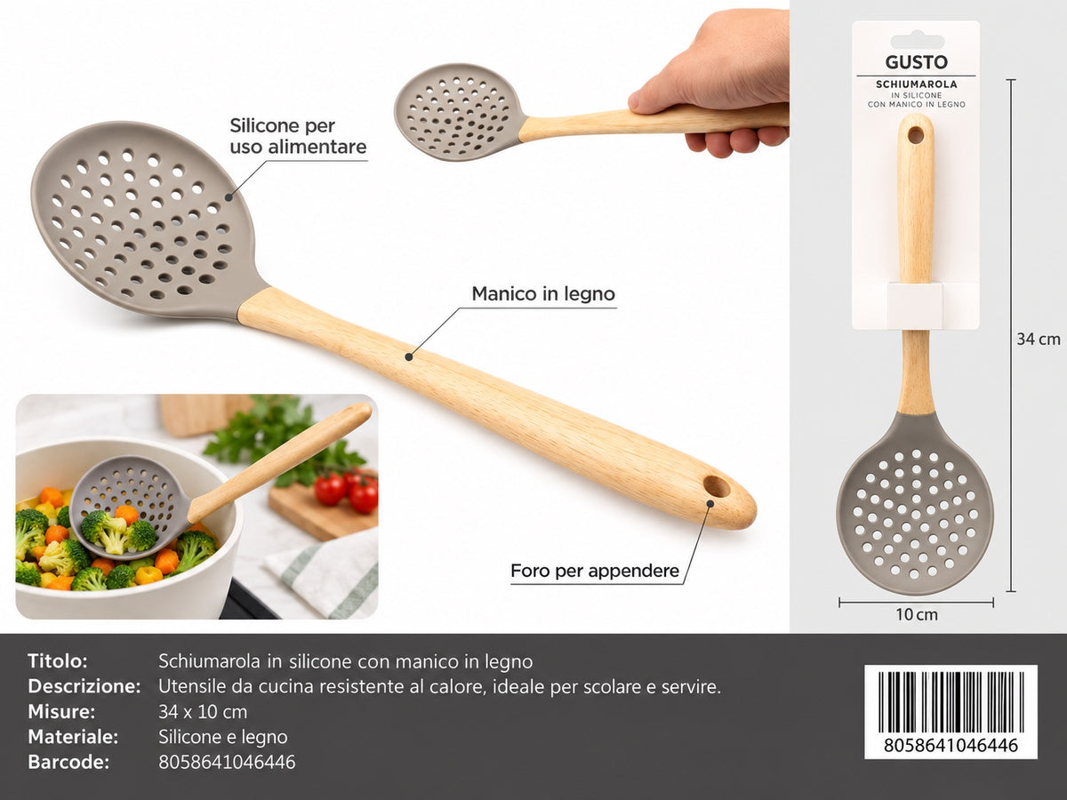 04644 Schiumarola In Silicone Con Manico In Legno