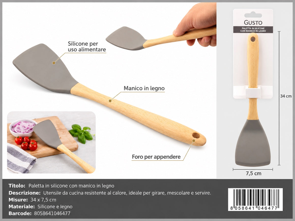 04647 Paletta In Silicone Con Manico In Legno
