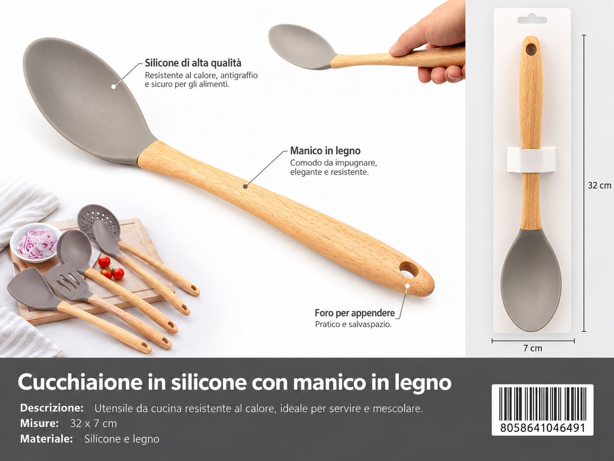 04649 Cucchiaione In Silicone Con Manico In Legno