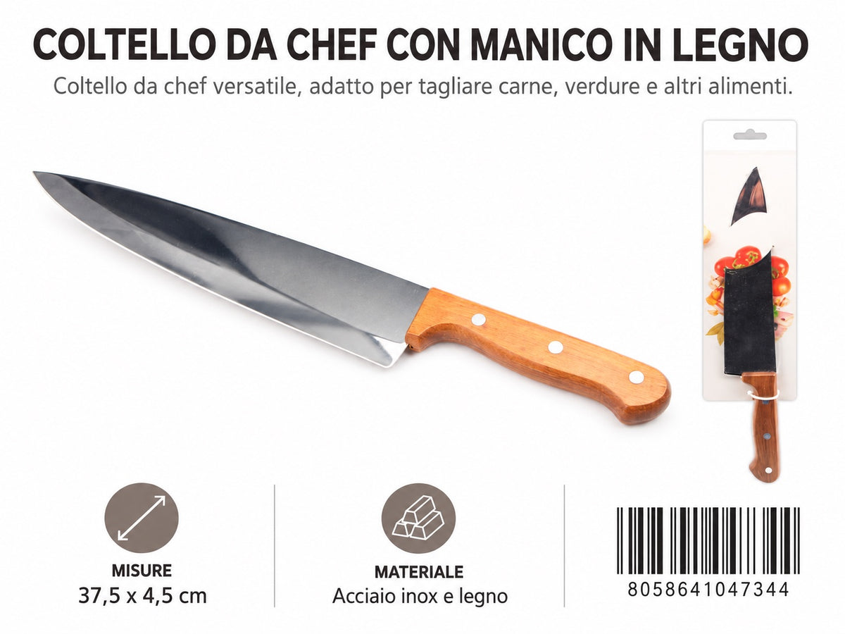 04734 Coltello Da Chef Con Manico In Legno 37.5*4.5Cm