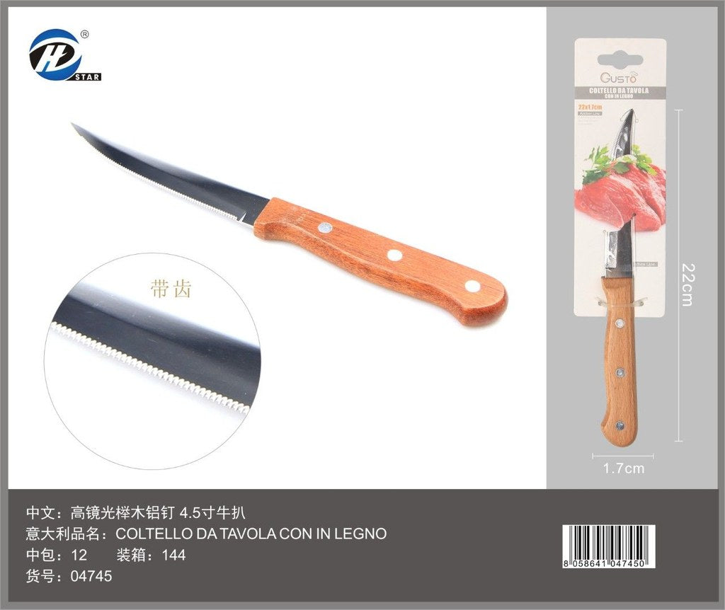 04745 Coltello Da Tavola Con In Legno 22*1.7Cm