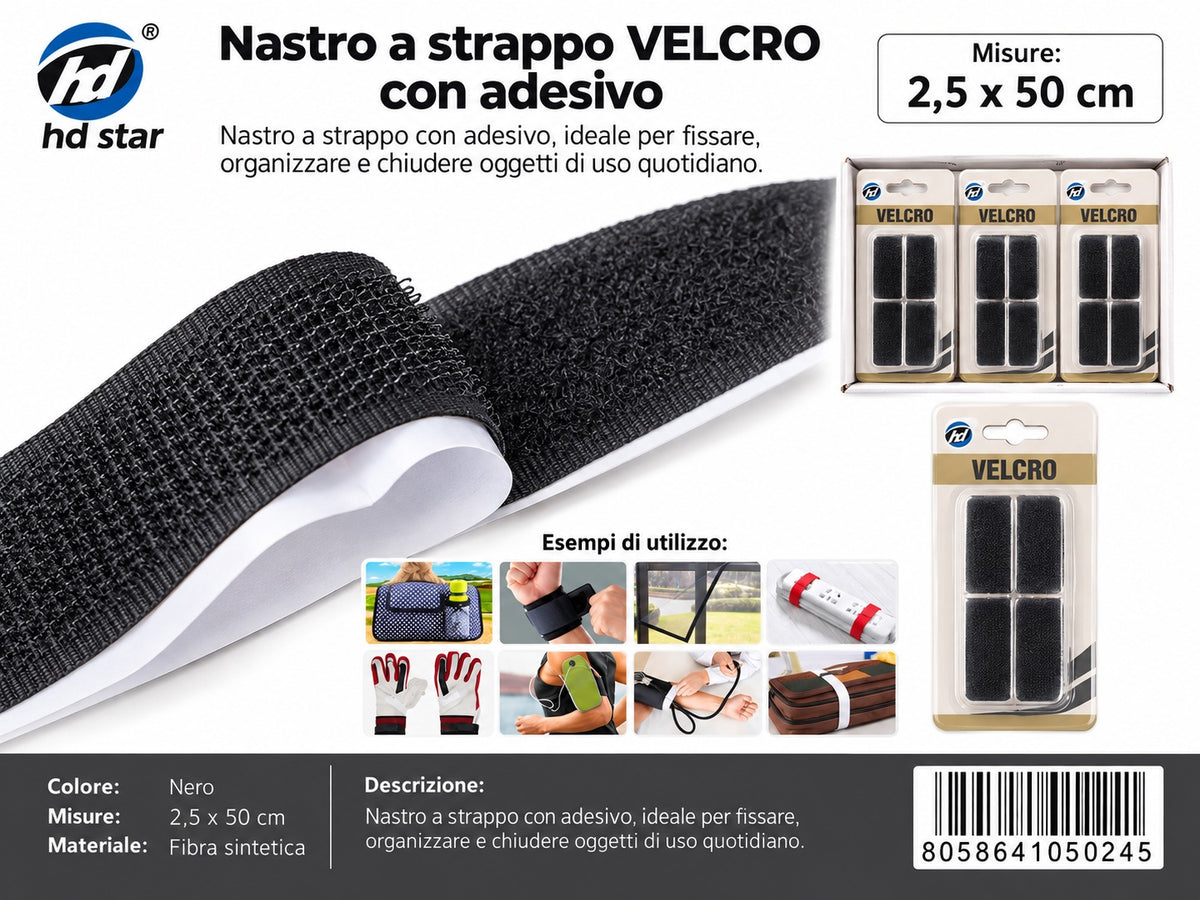05024 Velcro Adesivo 2.5*50Cm Nero 1/12 Ct 240