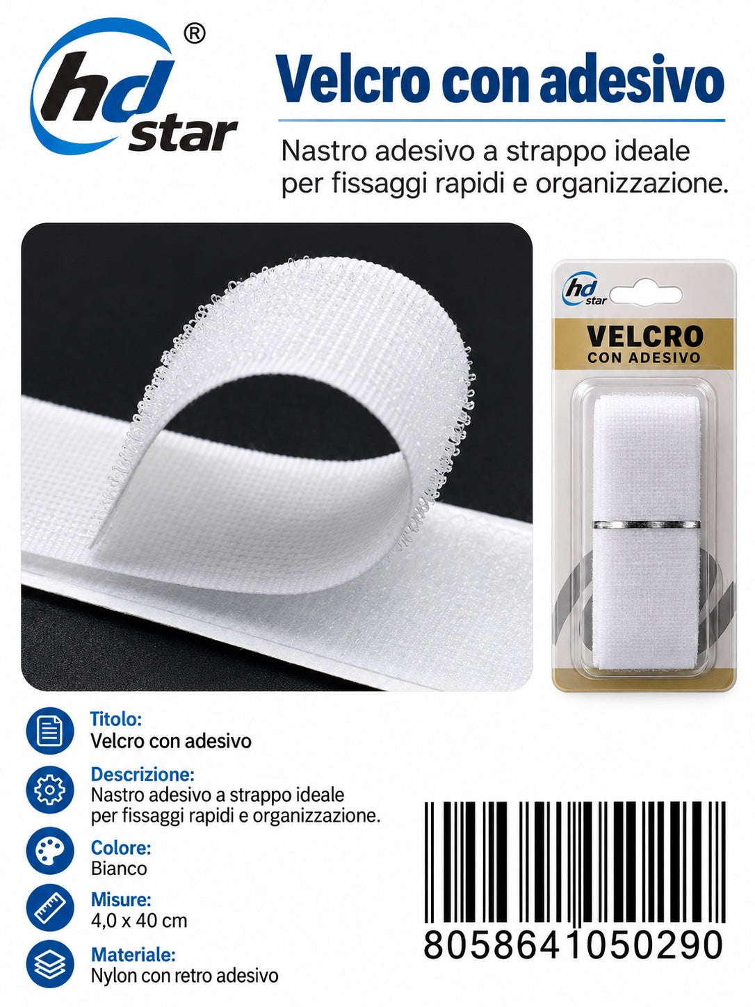 05029 Velcro Adesivo 4.0*40Cm Bianco 1/12 Ct 240