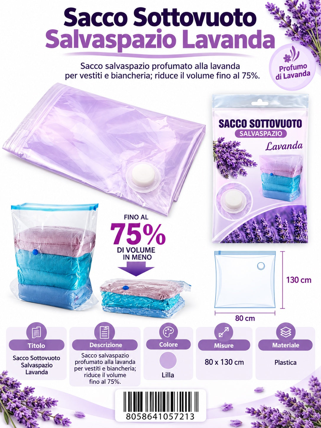 05721 Sacco Sottovuoto Prof. Lavanda 80*130Cm 1/12 Ct144