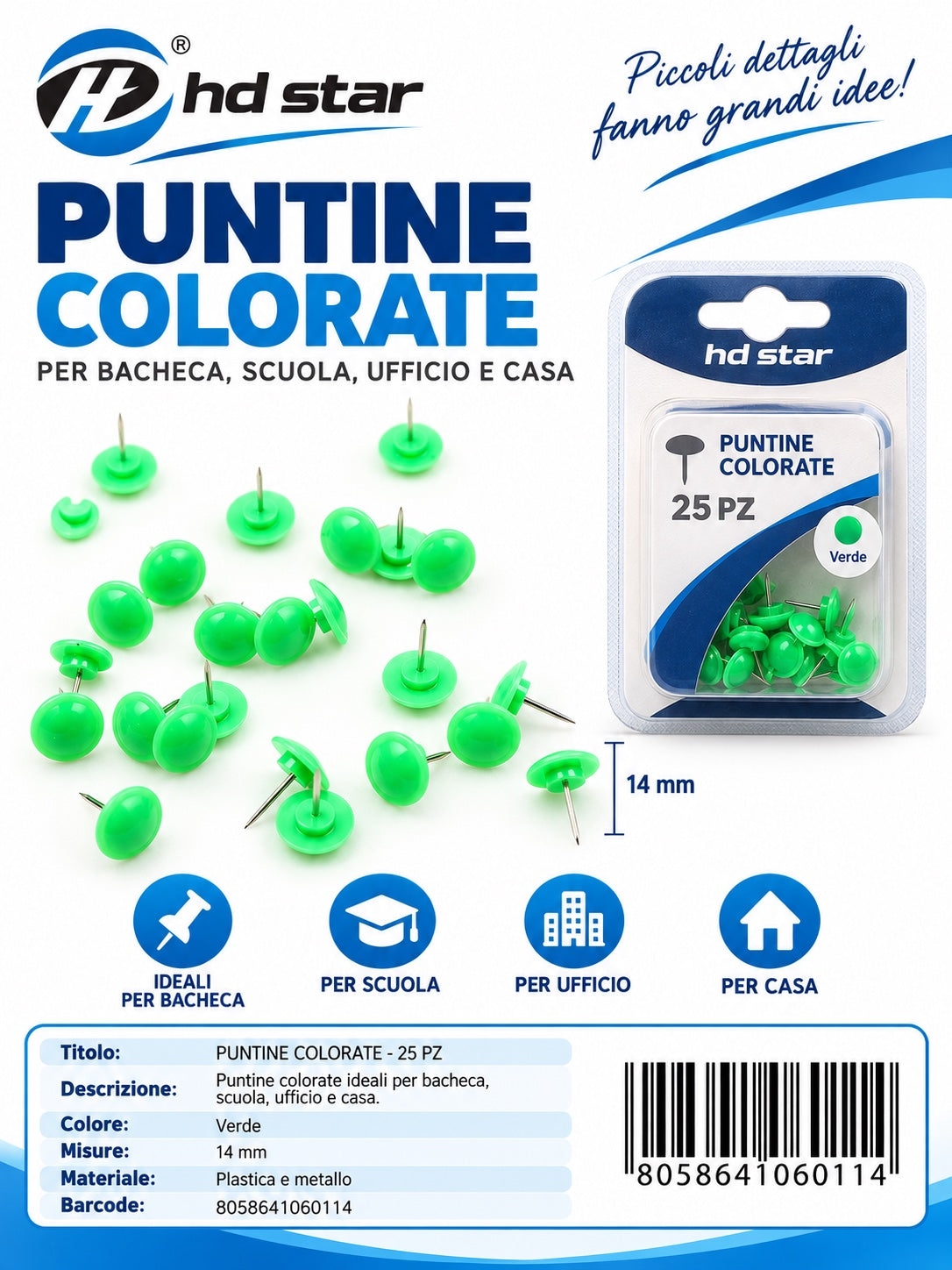 06011 Puntine Colorate Verde 25Pz 1/12 Ct 288