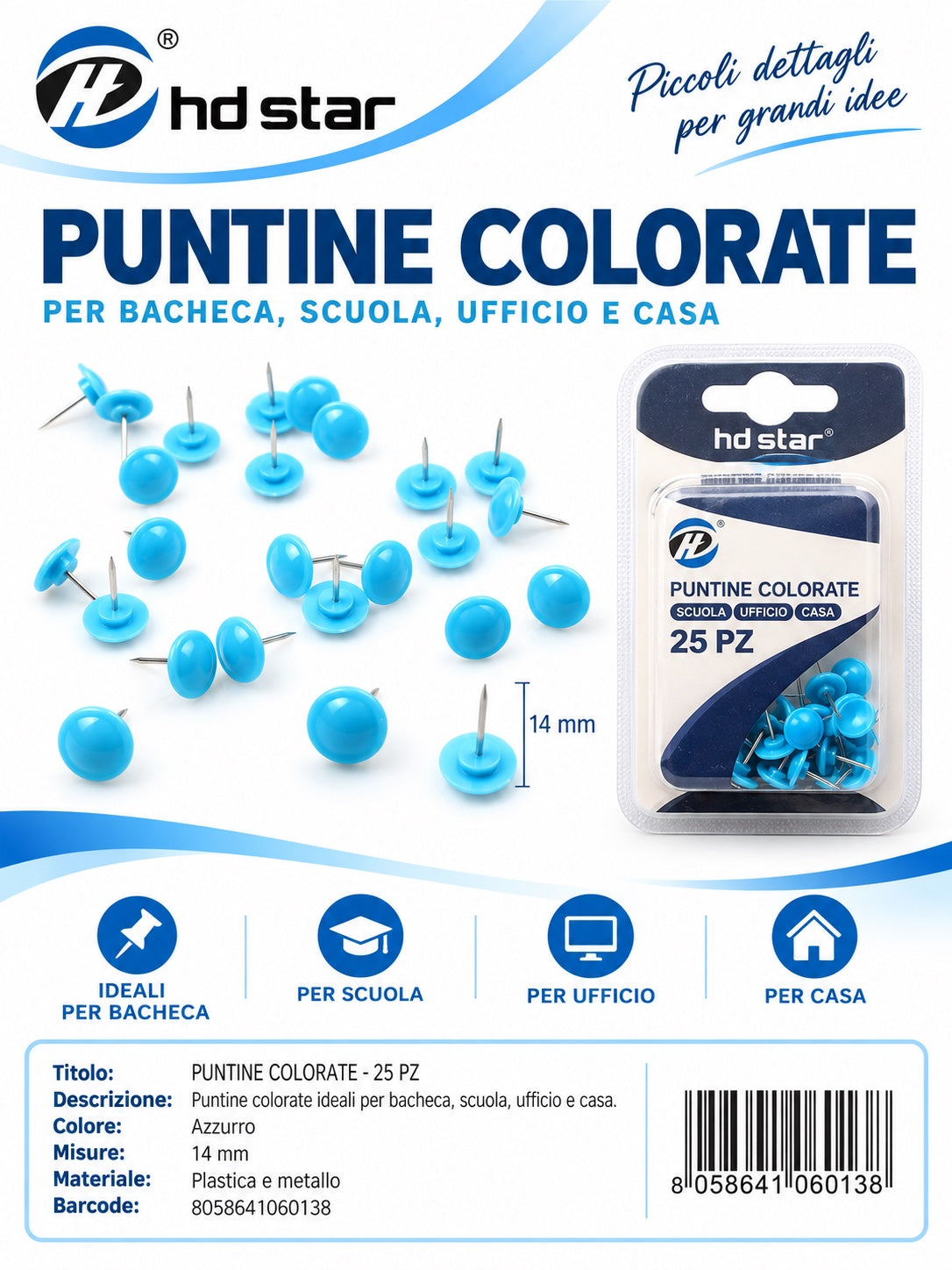 06013 Puntine Colorate Azzurro 25Pz 1/12 Ct 288