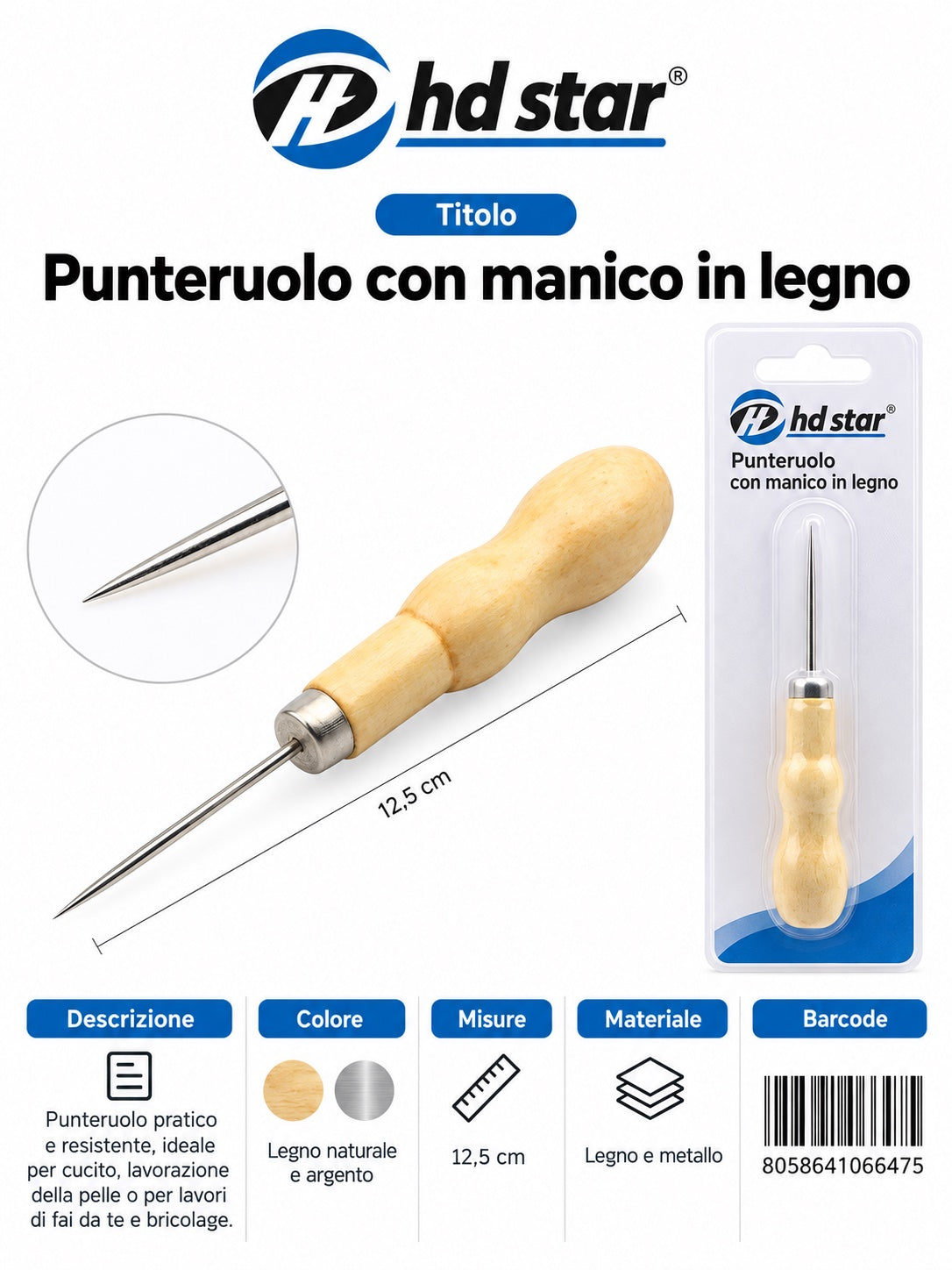 06647 Punteruolo Con Manico In Legno 1/12 Ct480