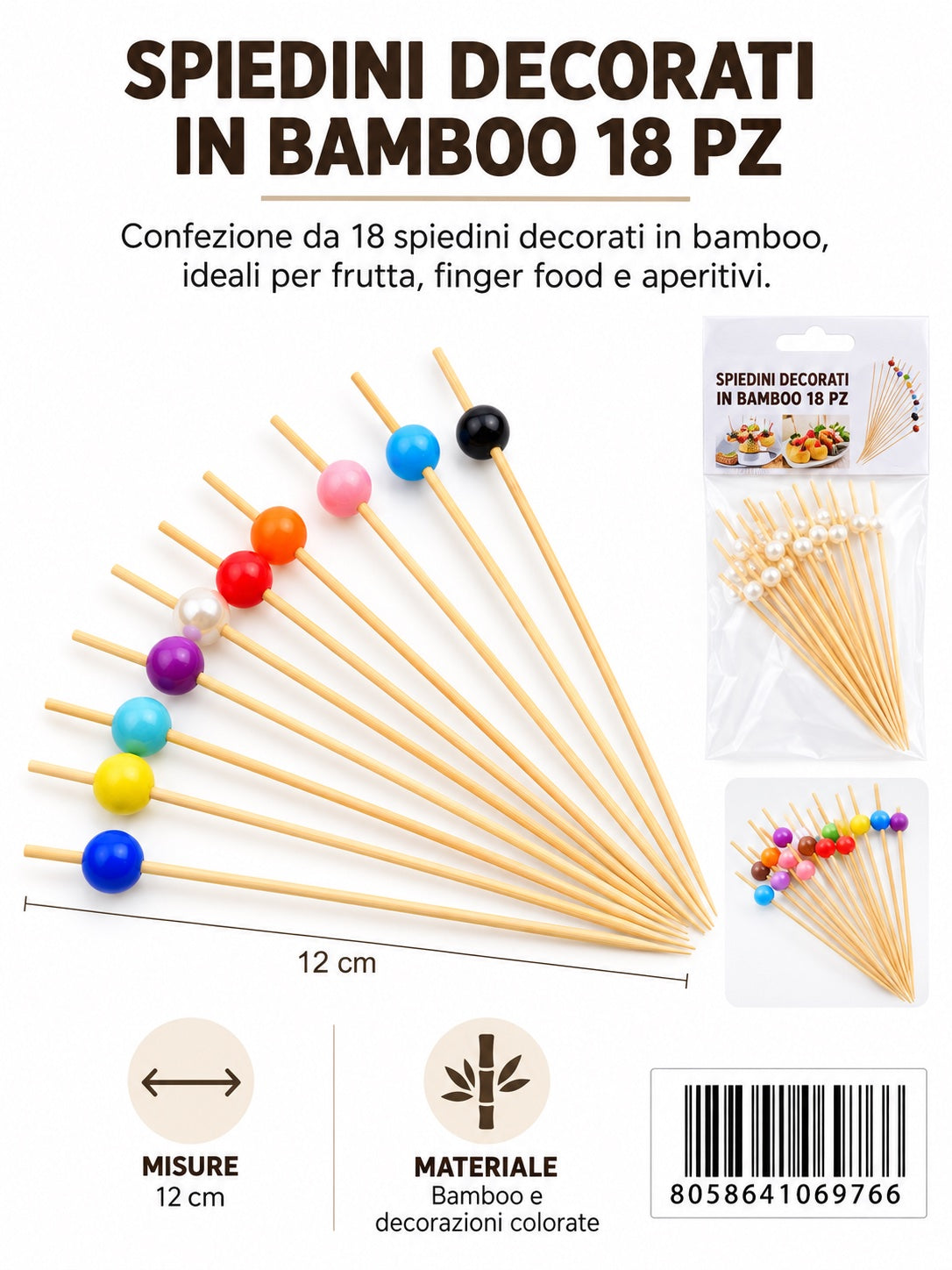 06976 Spiedini In Bamboo 12Cm 18Pz 1/24 Ct288