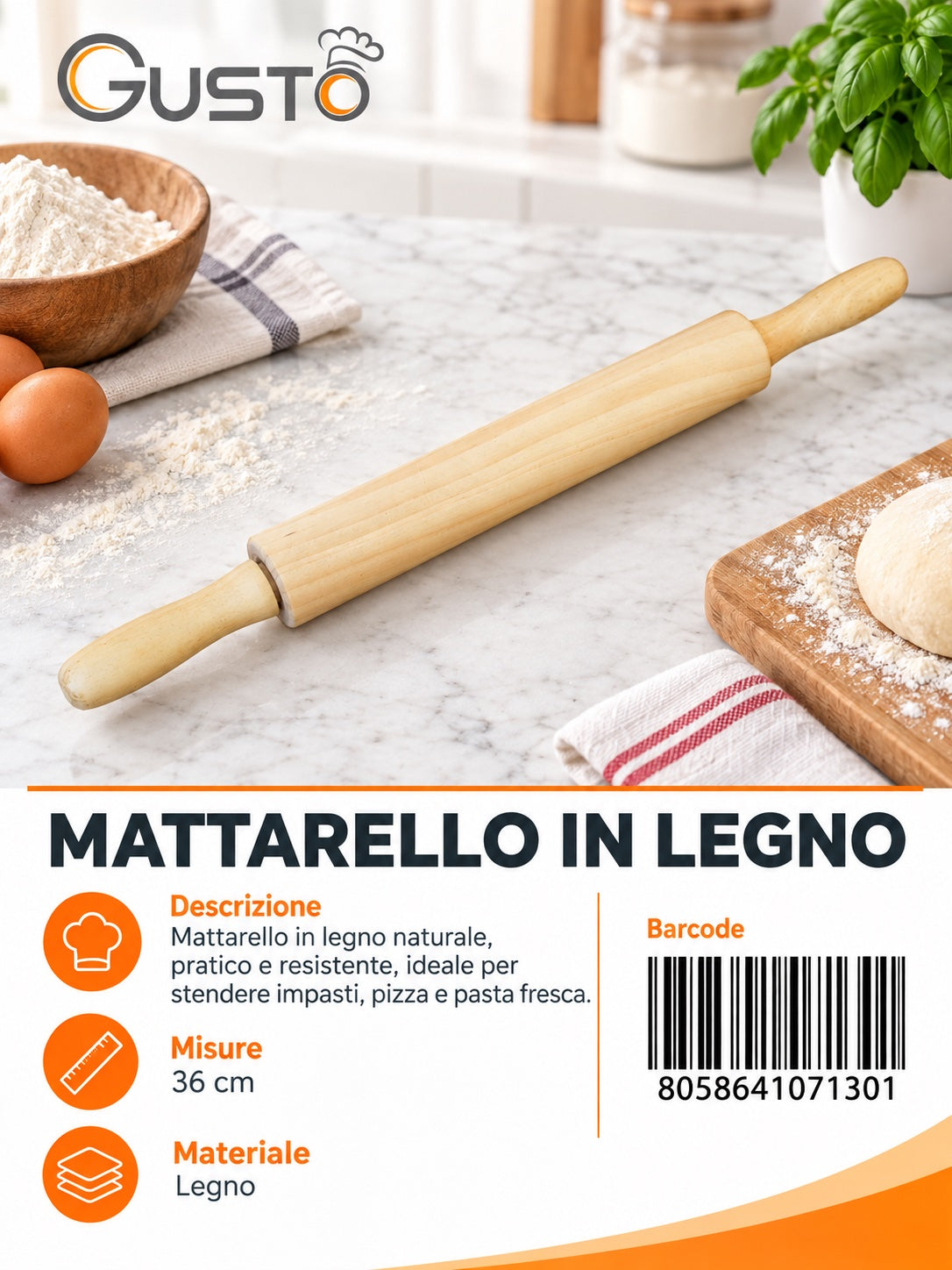 07130 Mattarello In Legno