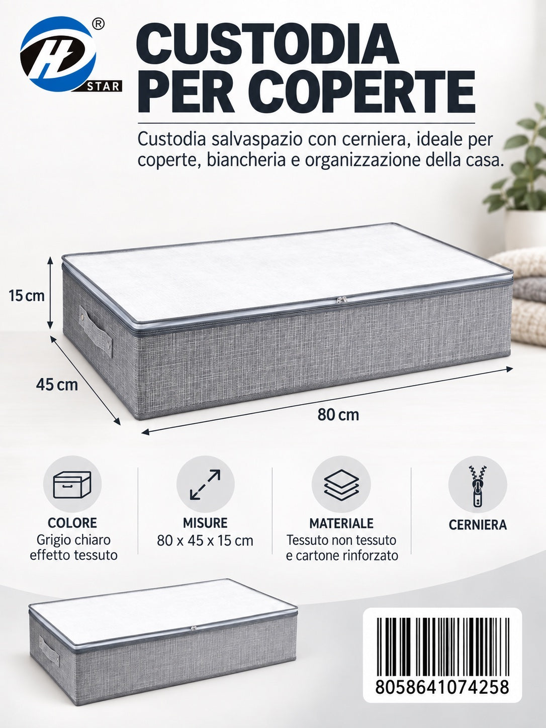 07425 T.Unita Custodia Per Coperte 1/6 Ct60