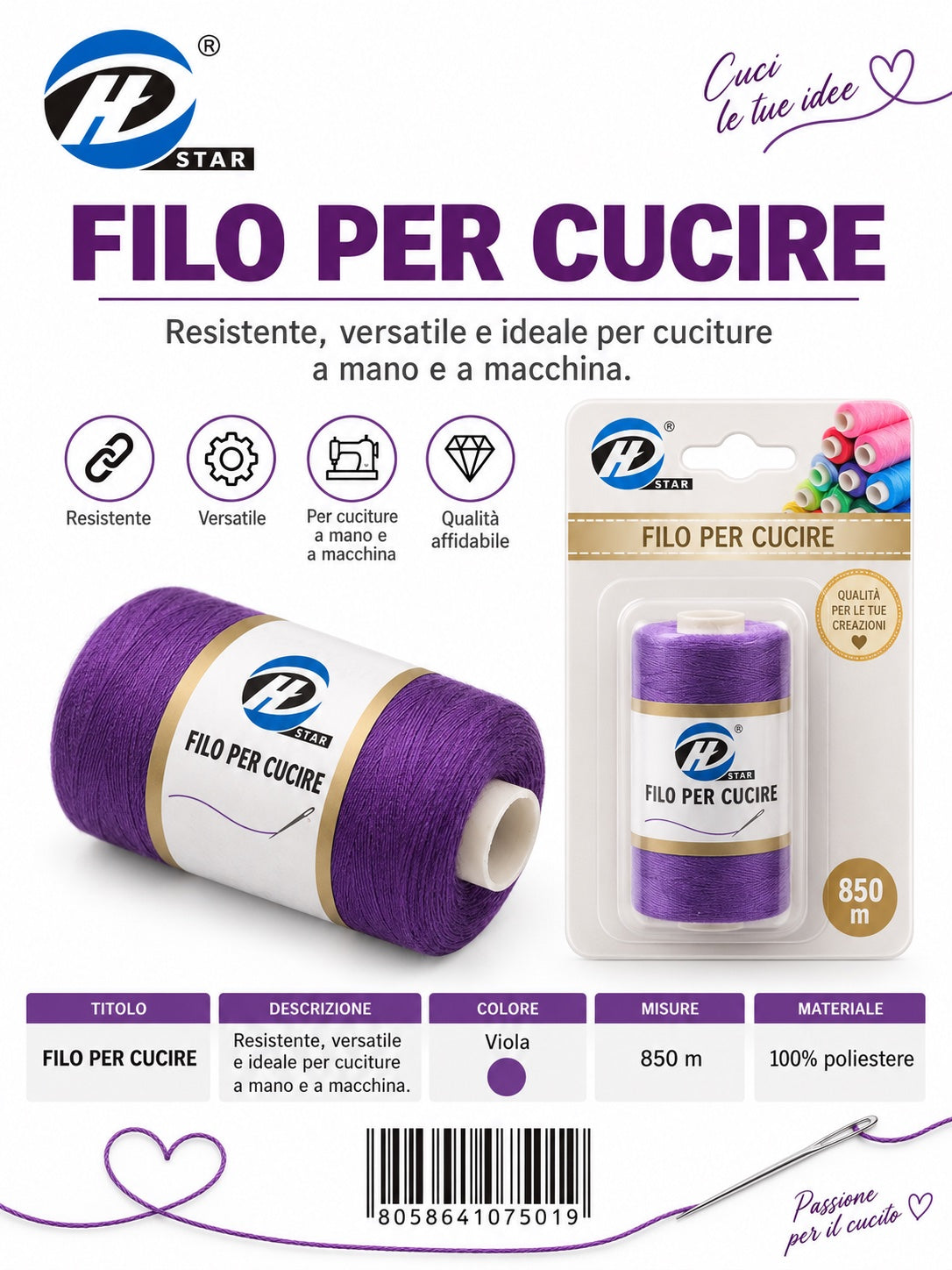 07501 Filo Per Cucire 850Mt 1/12 Ct 288