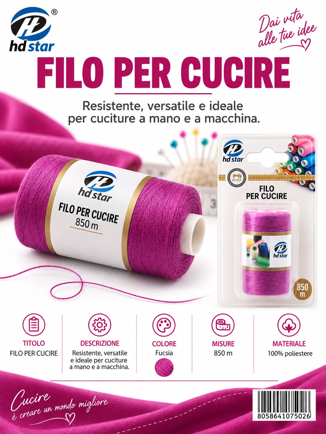 07502 Filo Per Cucire 850Mt 1/12 Ct 288