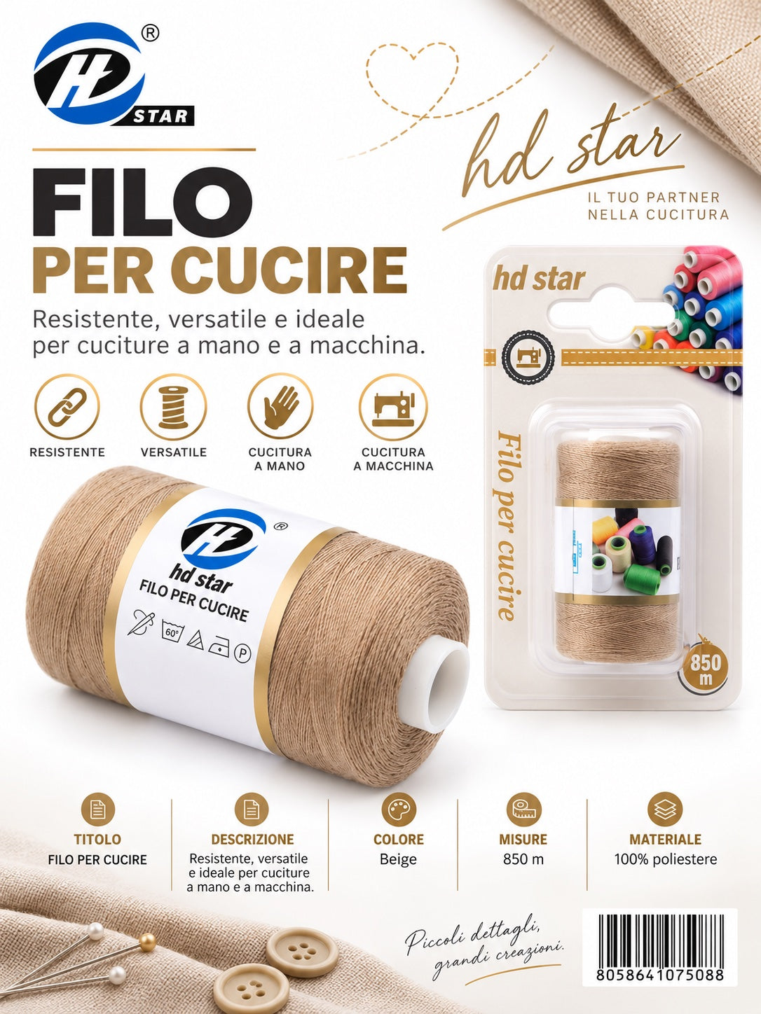 07508 Filo Per Cucire 850Mt 1/12 Ct 288