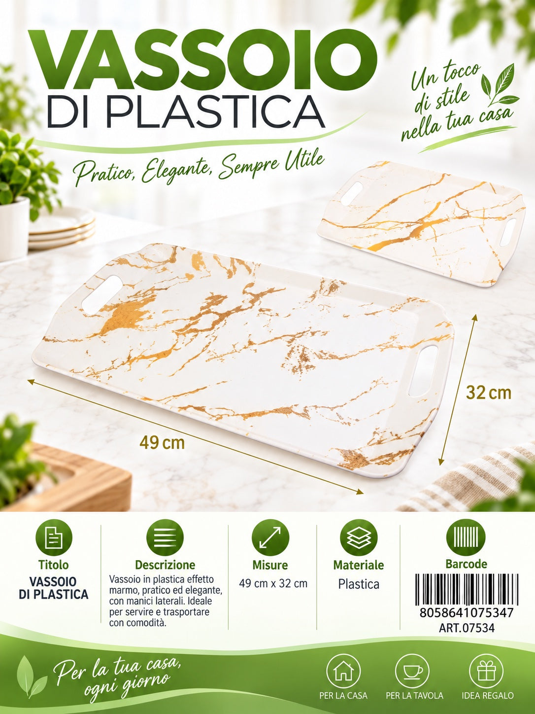 07534 Vassoio Di Plastica 49*32Cm 1/18 Ct36