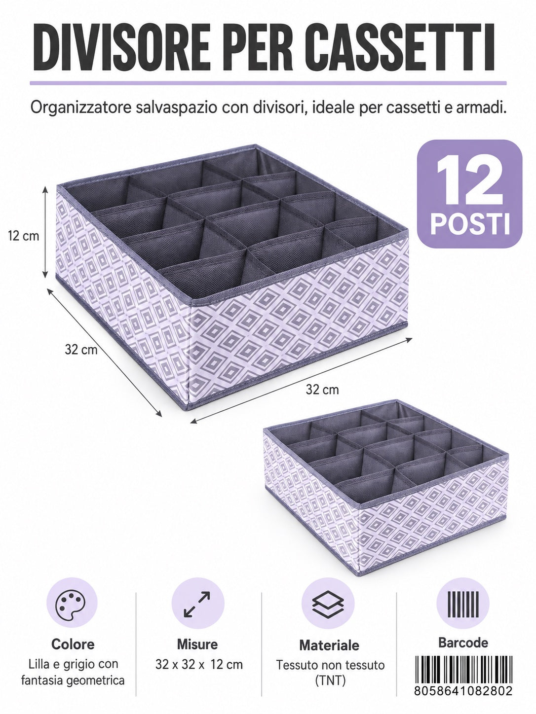 08280 B. Divisore Per Cassetti 32*32*12Cm 12 Scomparti Senza Coperchio 1/6 Ct48