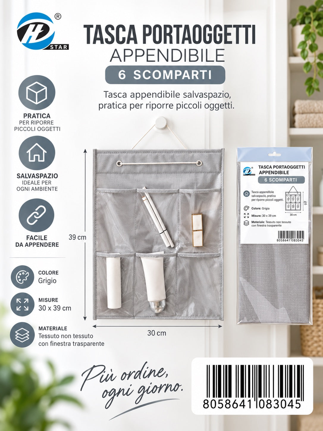 08304 Linea Grigia Tasca Portaoggetti Appendibile 30*39Cm 1/6 Ct120