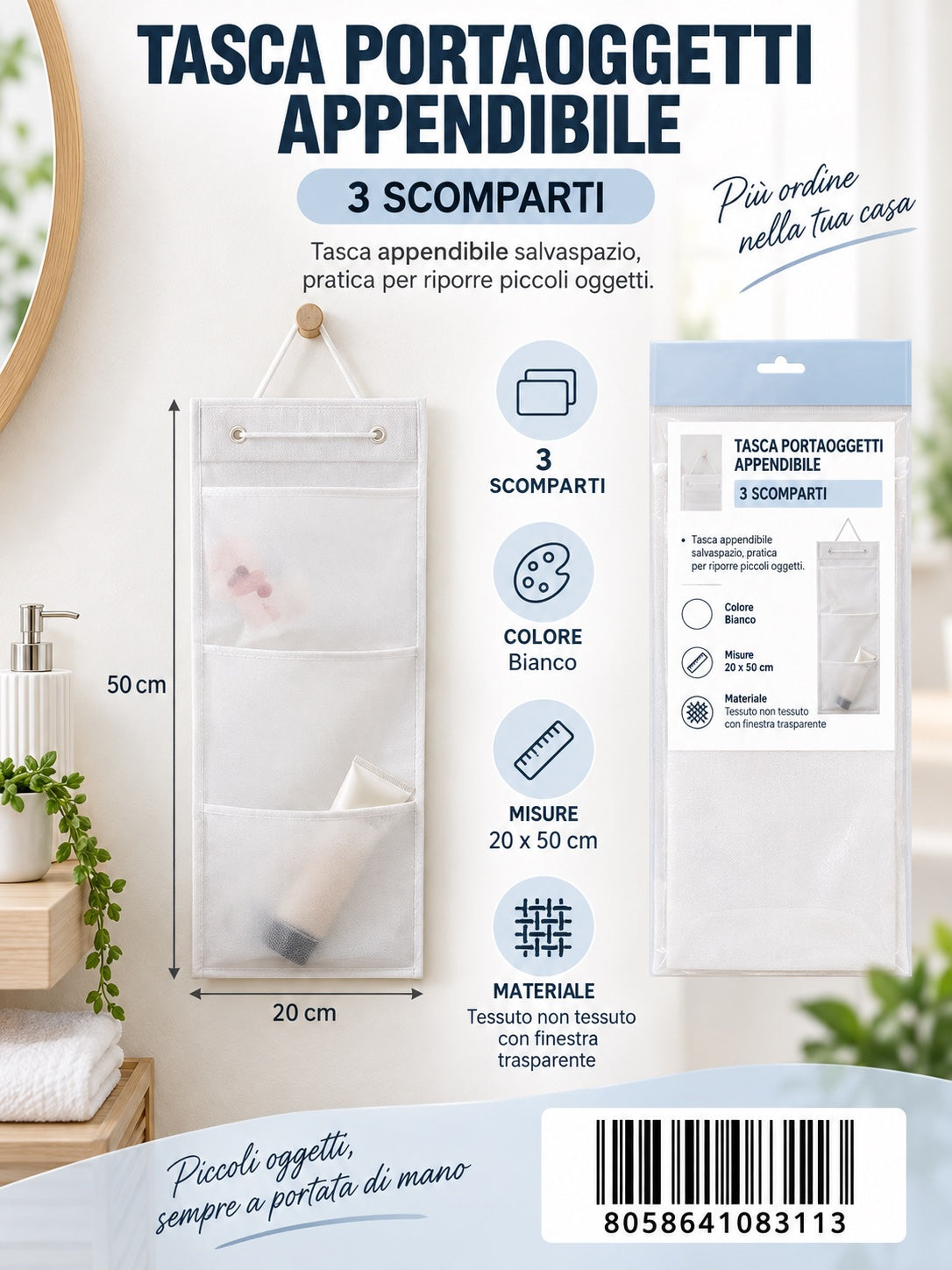 08311 Linea Bianca Tasca Portaoggetti Appendibile 20*50Cm 1/6 Ct120
