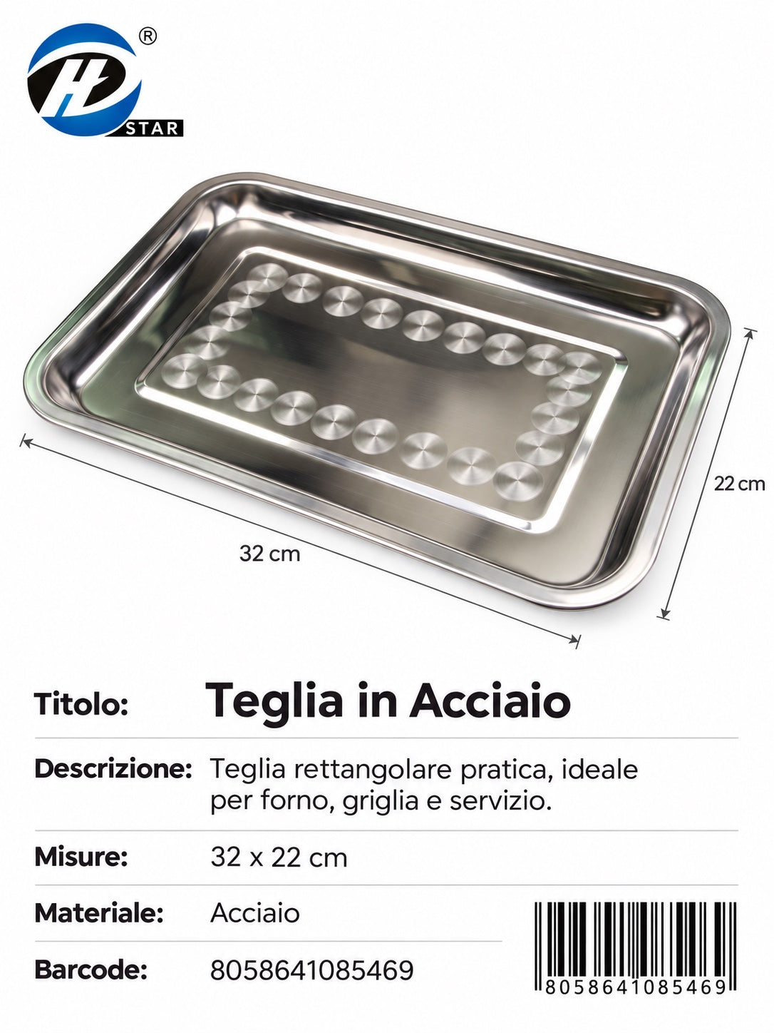 08546 Teglia in Acciaio 32x22cm