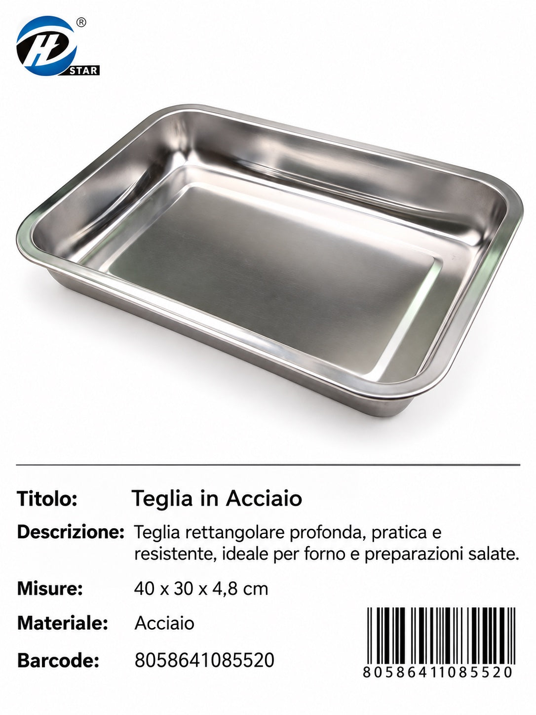 08552 Teglia in Acciaio 40x30cm Profonda