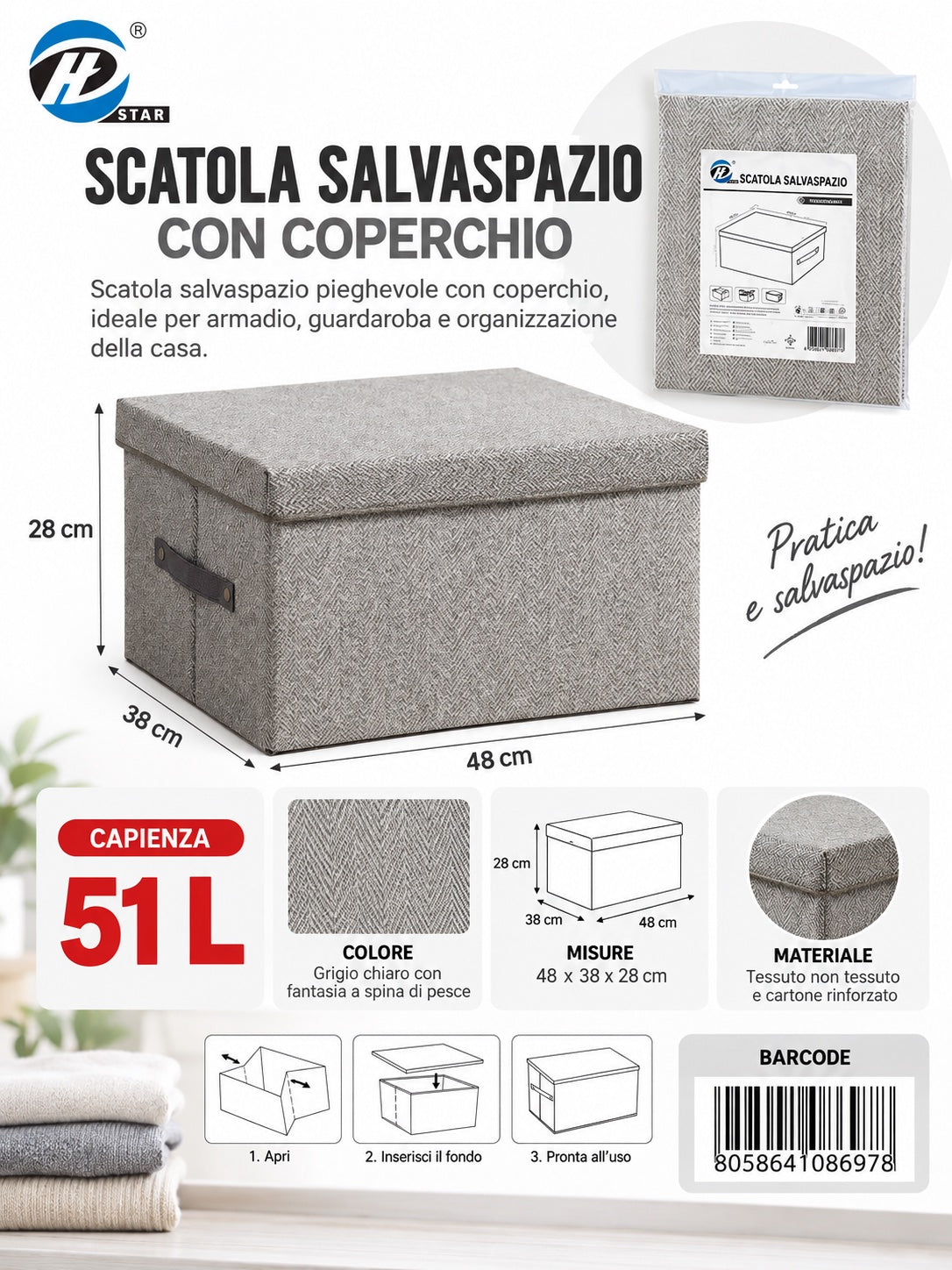 08697 C.Scatola Guardaroba Senza Coperchio 48*38*28Cm Ct12