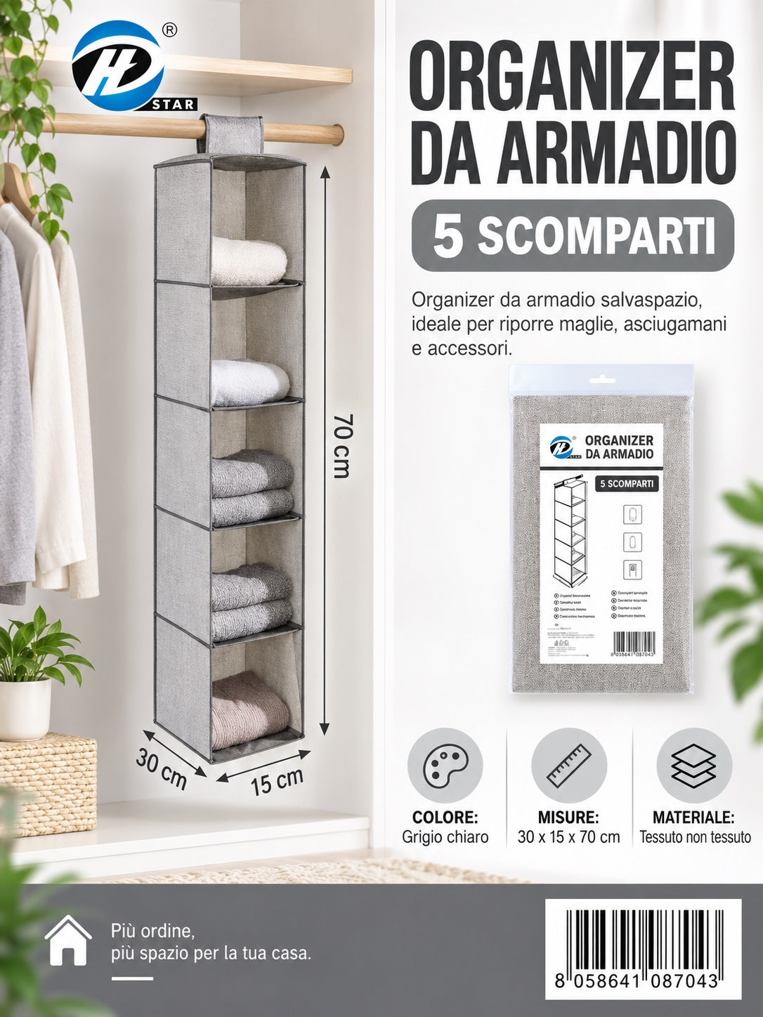 08704 C.Organizer Da Armadio 15*30*70Cm Ct24