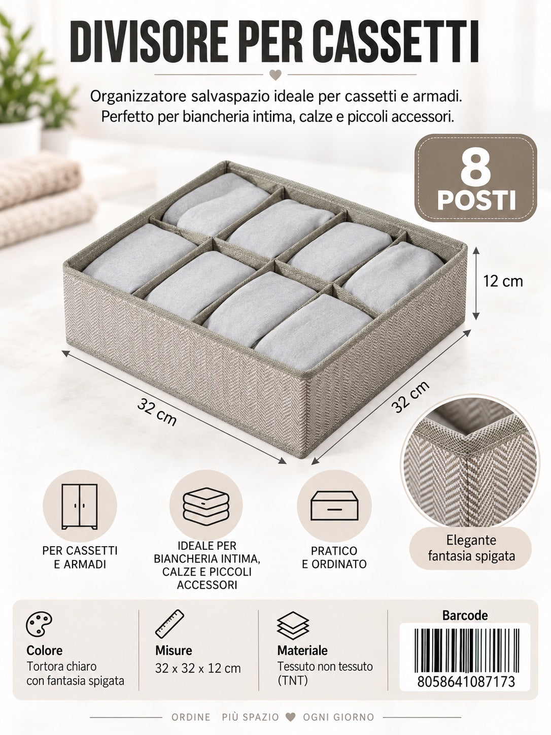 08717 C.Divisore Per Cassetti Senza Coperchio 32X32X12Cm 8 Scomparti 1/12 Ct96