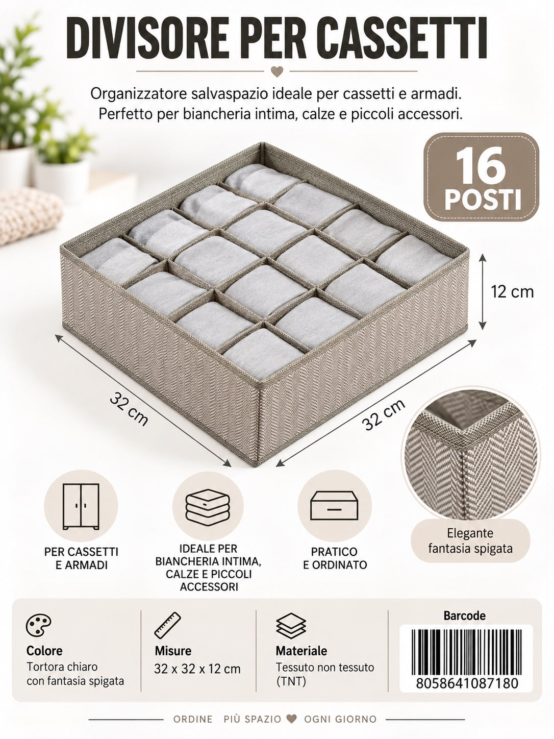 08718 C.Divisore Per Cassetti Senza Coperchio 32X32X12Cm 16 Scomparti1/12 Ct96