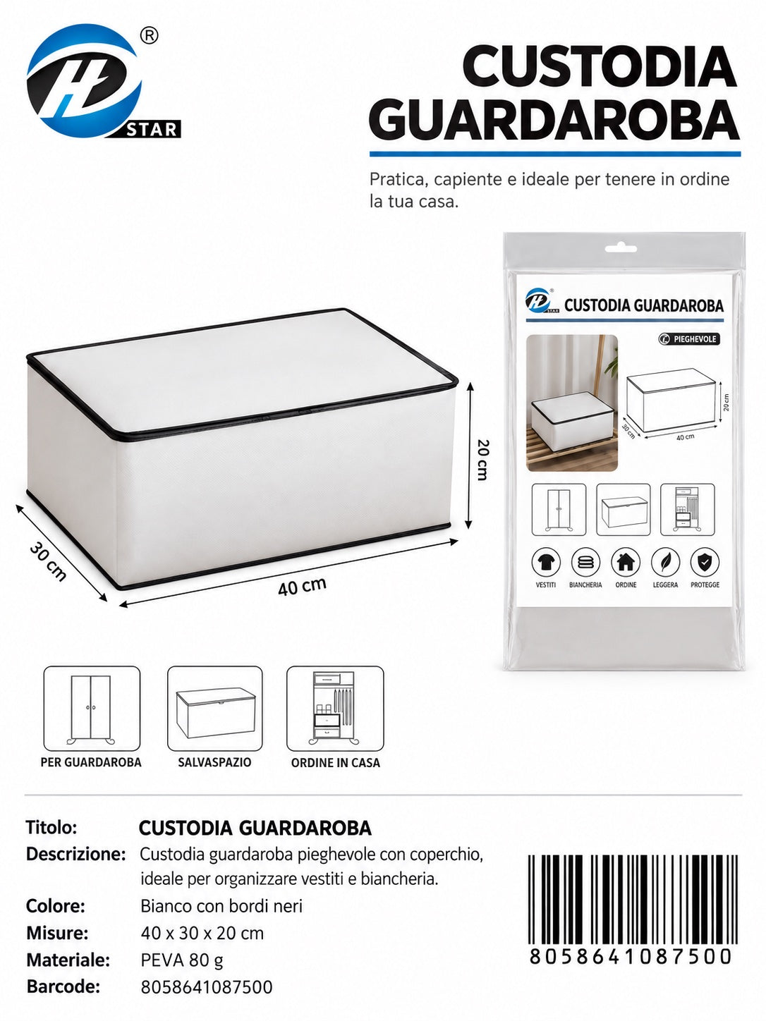 08750 T.U. Custodia Guardaroba Con Cerniera 40*30*20Cm 1/6 Ct144