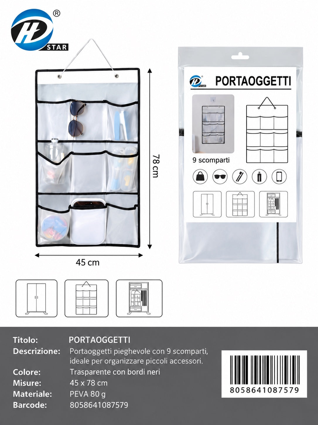 08757 T.U. Portaoggetti Appendibile 45*78Cm 9Posti 1/6 Ct96