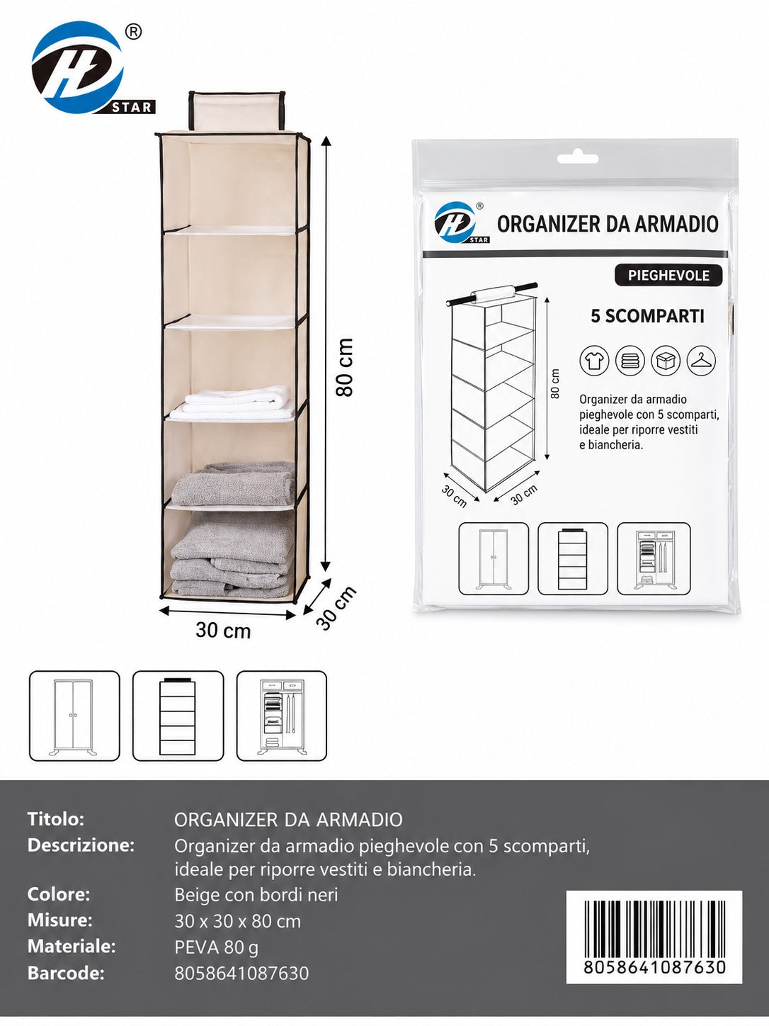 08763 T.U. Organizer Appendibile Da Armadio 30*30*100Cm 5Posti 1/6 Ct48