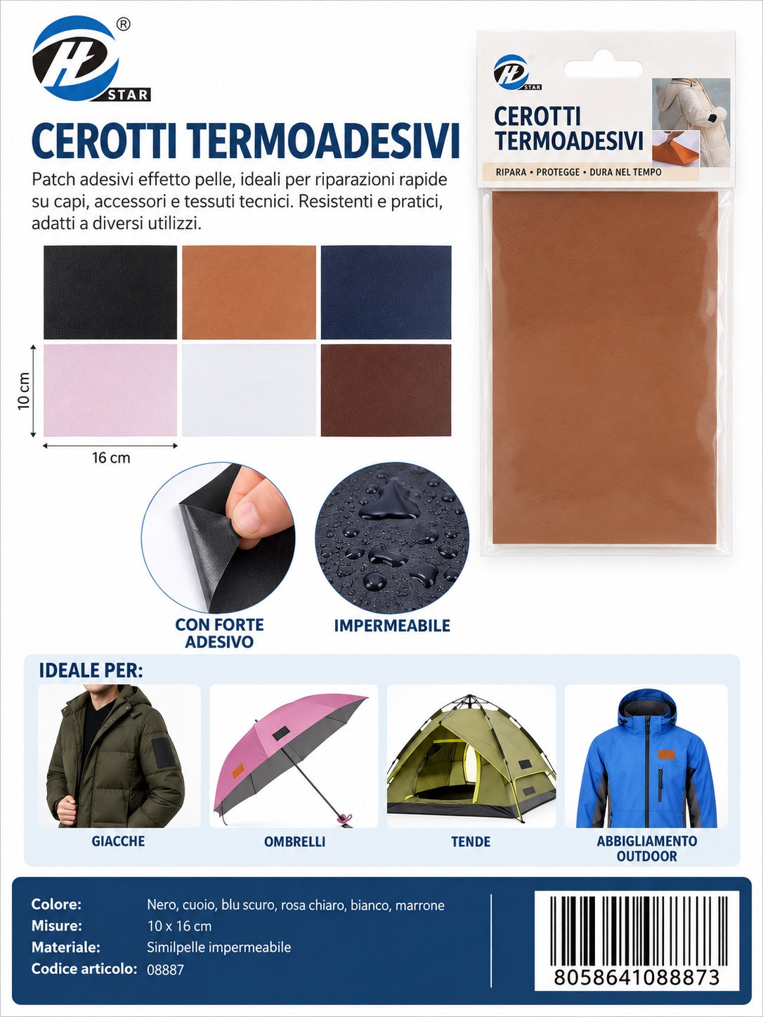 08887 Cerotti Termoadesivi Impermeabile 10*16 Col.Scuri 1/24 Ct480
