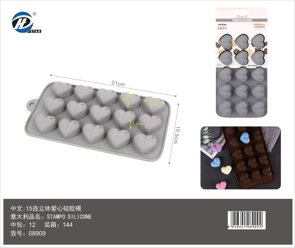 08909 Stampo In Silicone Da 15 Cuori