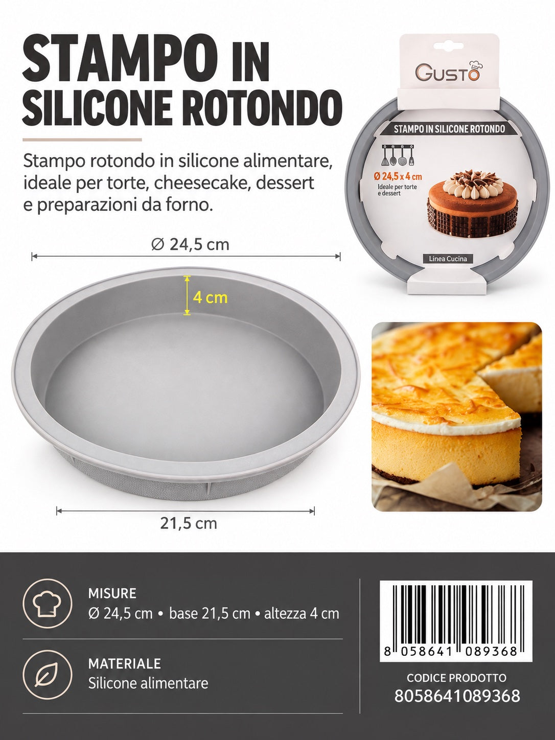 08936 Stampo In Silicone Rotondo 24.5Cm